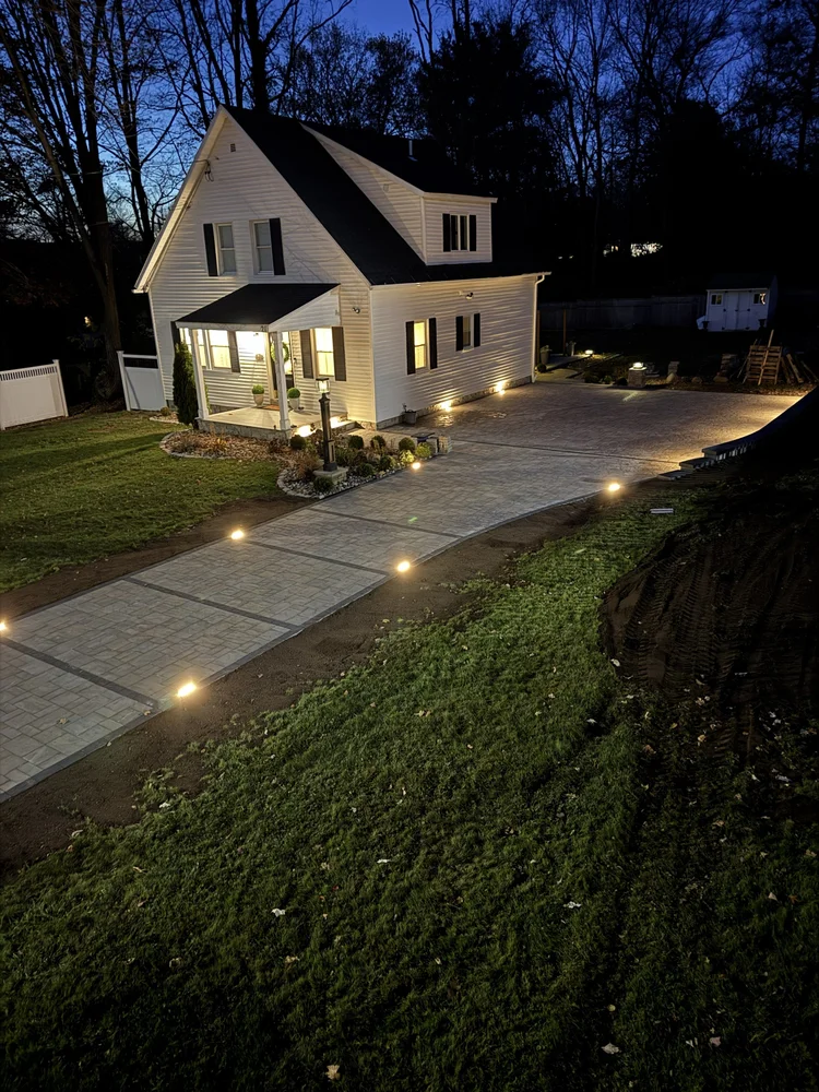 Freshly maintained paver patio in spring, Hartford County CT