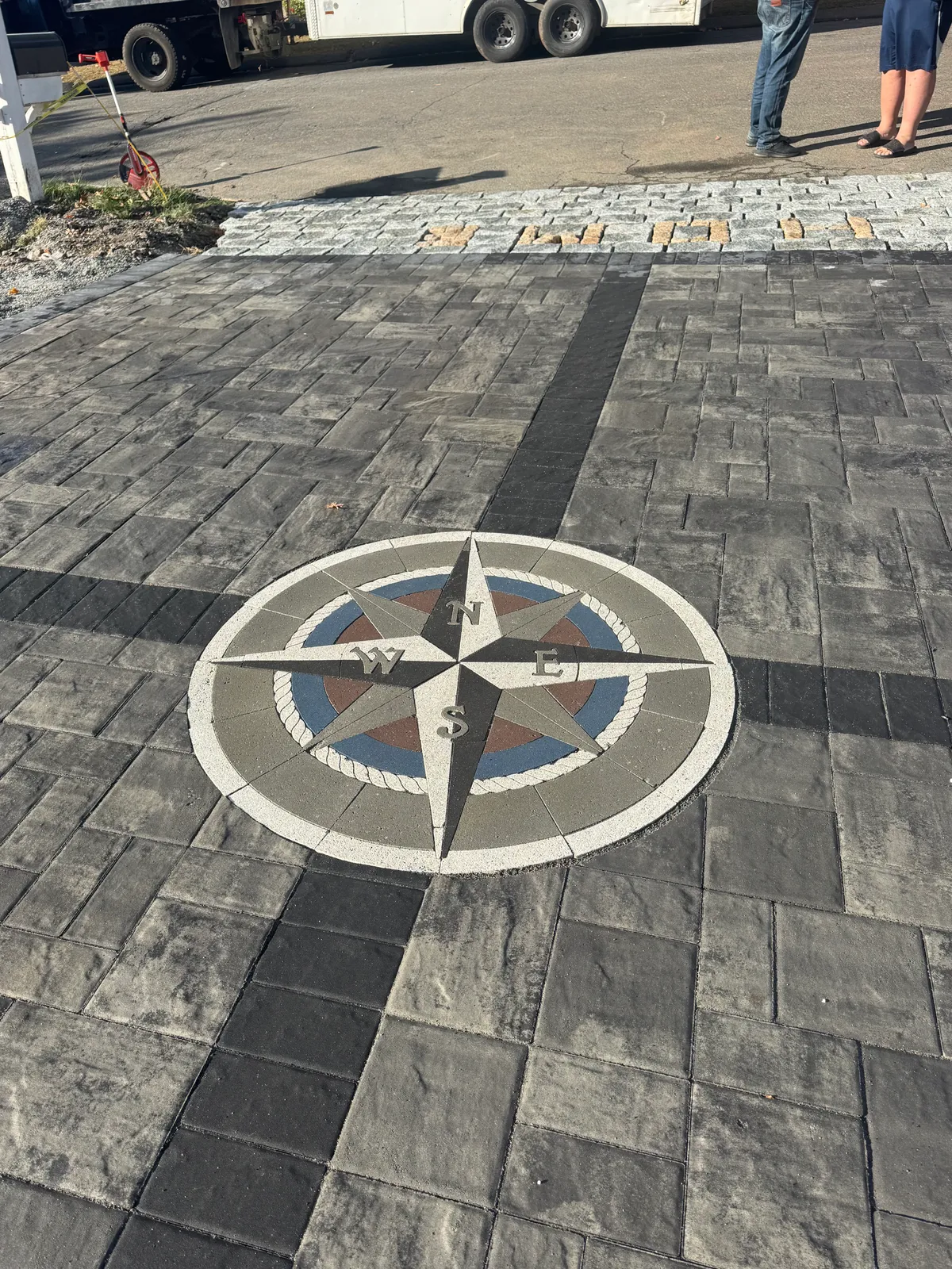 Paver Driveway · Compass Inlay — Stone & Scappes, Hartford County CT