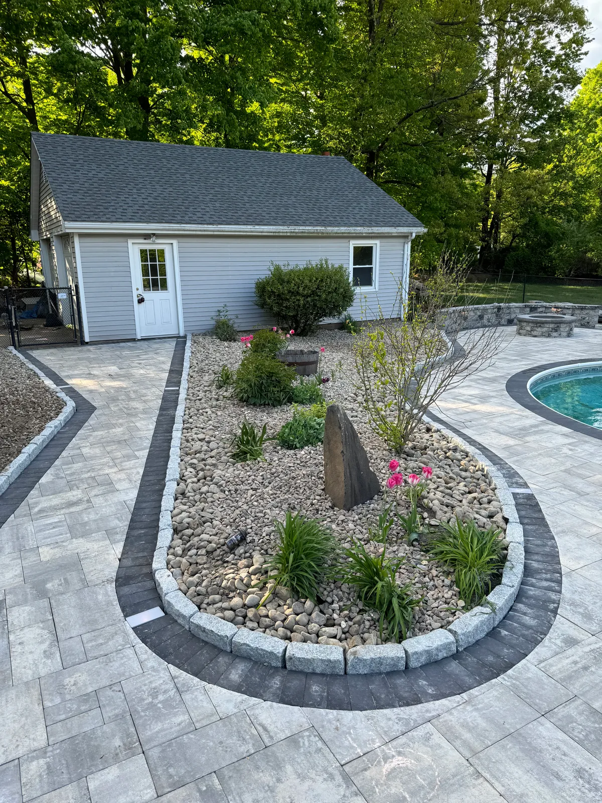 Autumn landscaping and planting beds in a Connecticut yard